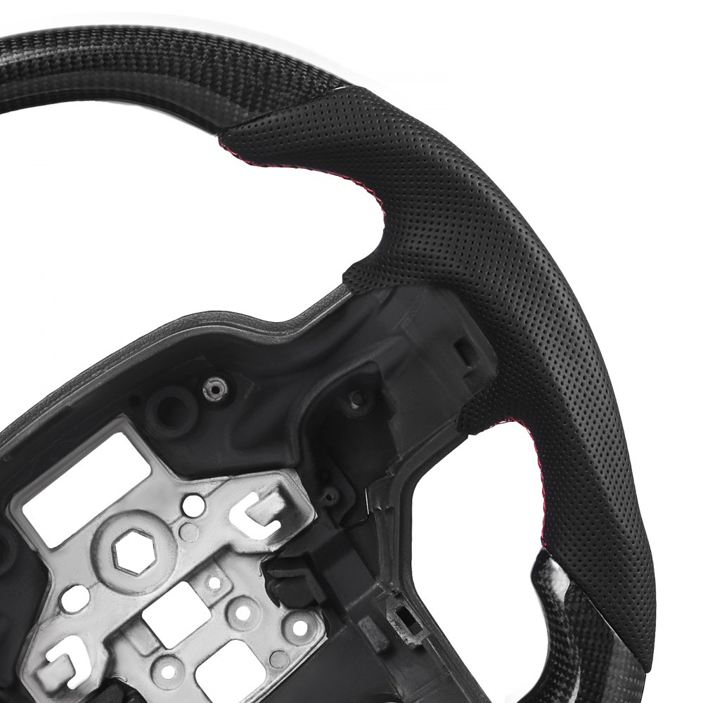 VEVOR Steering Wheel for 2021-2024 Ford F150, Carbon Fiber Steering Wheel D-Shaped Flat-Bottom, Leather Grip with Non-Slip Texture & Precise Stitching, Accessories Replacement for Ford F150, Black