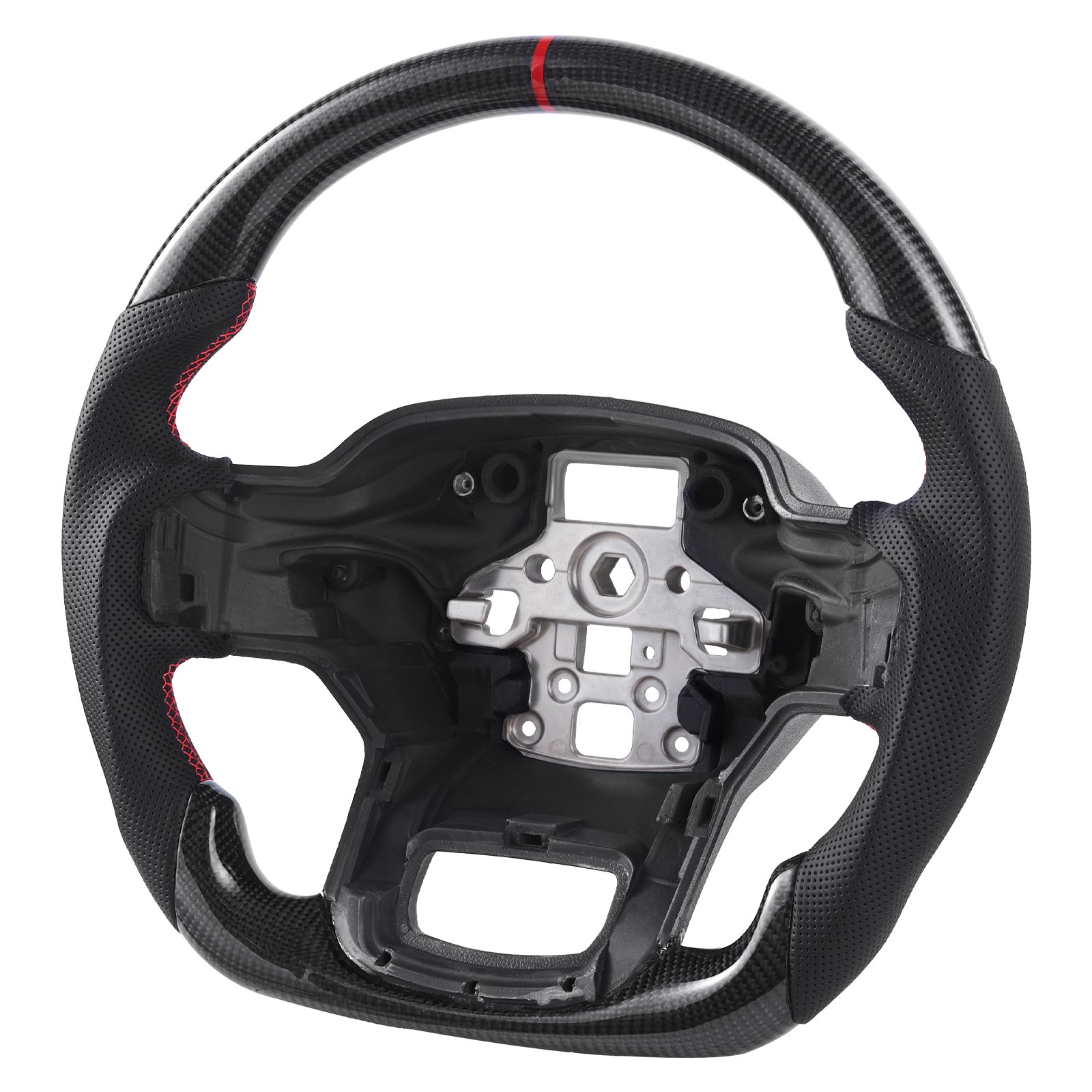 VEVOR Steering Wheel for 2021-2024 Ford F150, Carbon Fiber Steering Wheel D-Shaped Flat-Bottom, Leather Grip with Non-Slip Texture & Precise Stitching, Accessories Replacement for Ford F150, Black