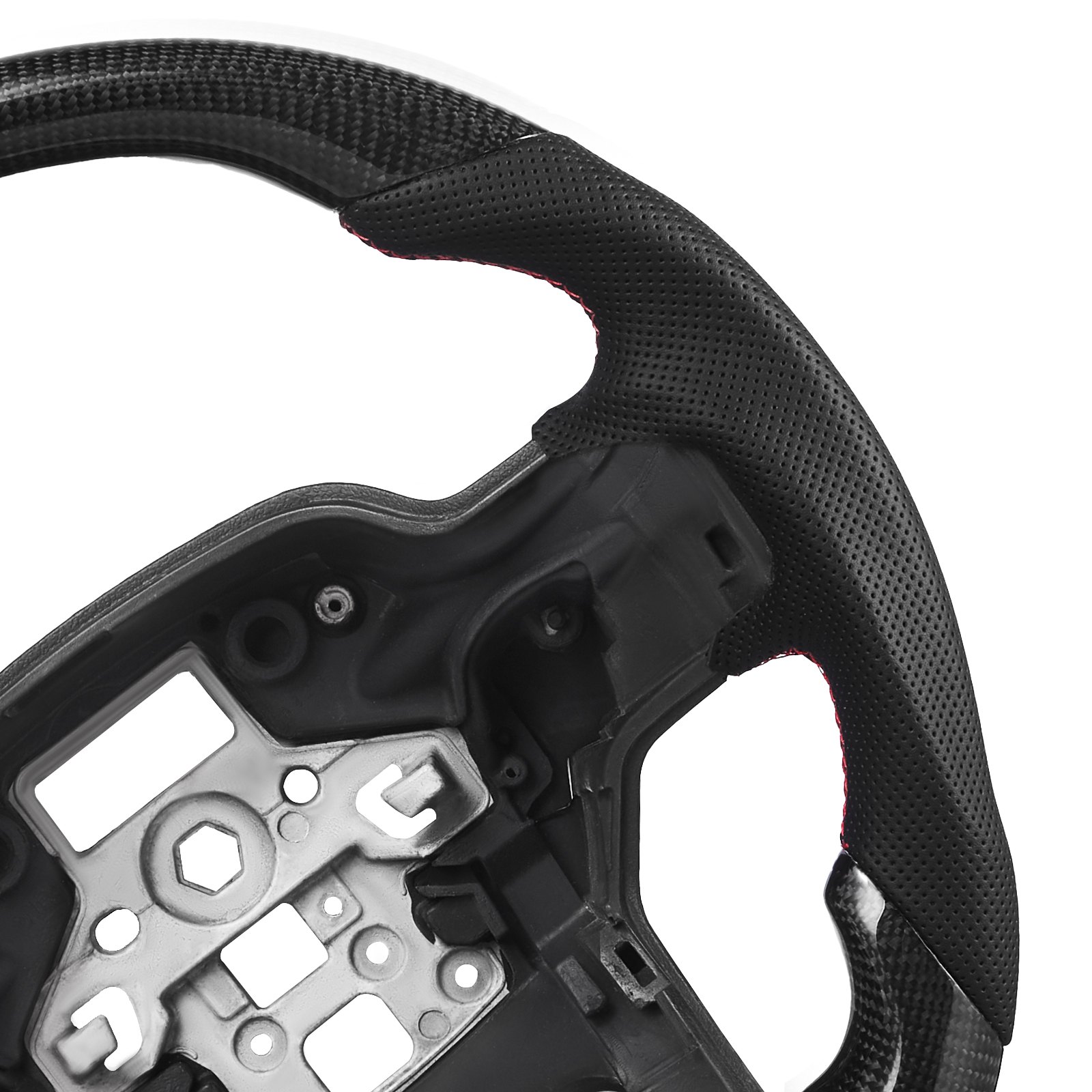 VEVOR Steering Wheel for 2021-2024 Ford F150, Carbon Fiber Steering Wheel D-Shaped Flat-Bottom, Leather Grip with Non-Slip Texture & Precise Stitching, Accessories Replacement for Ford F150, Black