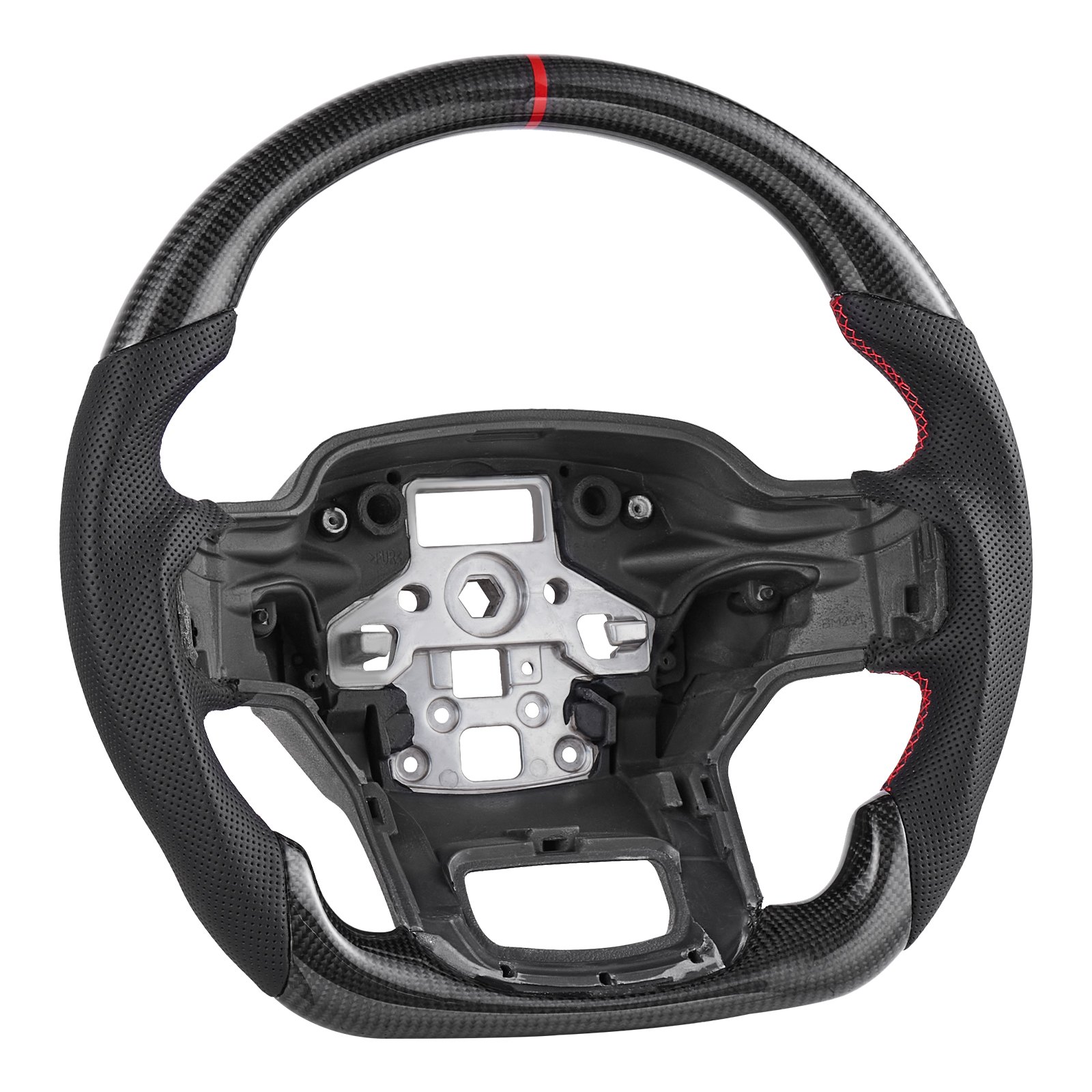 VEVOR Steering Wheel for 2021-2024 Ford F150, Carbon Fiber Steering Wheel D-Shaped Flat-Bottom, Leather Grip with Non-Slip Texture & Precise Stitching, Accessories Replacement for Ford F150, Black