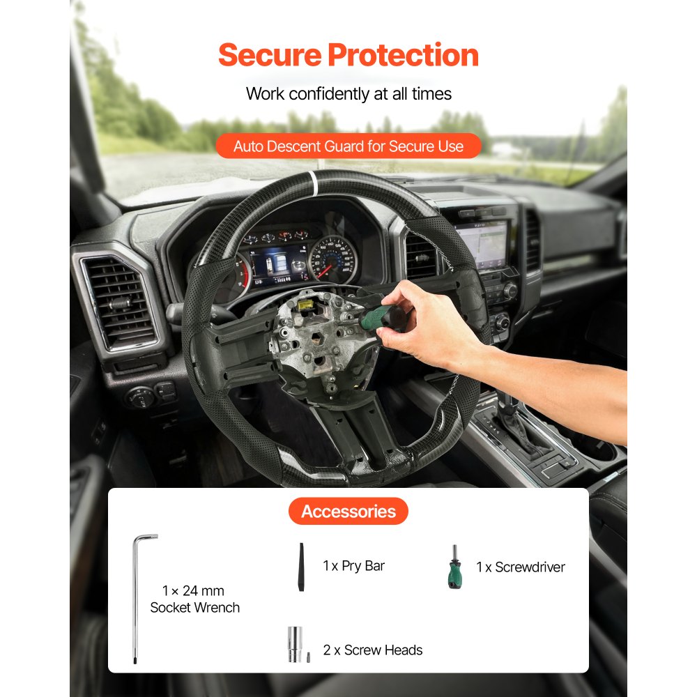 VEVOR Steering Wheel for 2010-2014 Ford Mustang, Carbon Fiber Steering Wheel D-Shaped Flat-Bottom, Leather Grip with Non-Slip Texture & Precise Stitching, Accessories Replacement for Mustang, Black