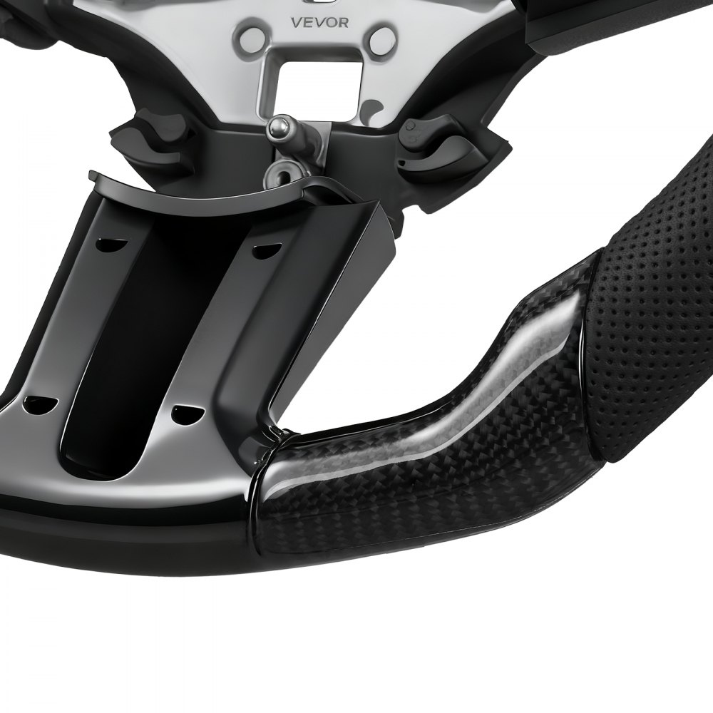 VEVOR Steering Wheel for 2010-2014 Ford Mustang, Carbon Fiber Steering Wheel D-Shaped Flat-Bottom, Leather Grip with Non-Slip Texture & Precise Stitching, Accessories Replacement for Mustang, Black