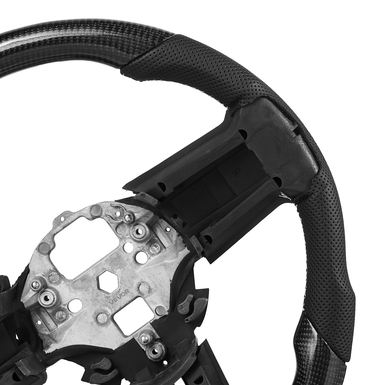 VEVOR Steering Wheel for 2010-2014 Ford Mustang, Carbon Fiber Steering Wheel D-Shaped Flat-Bottom, Leather Grip with Non-Slip Texture & Precise Stitching, Accessories Replacement for Mustang, Black