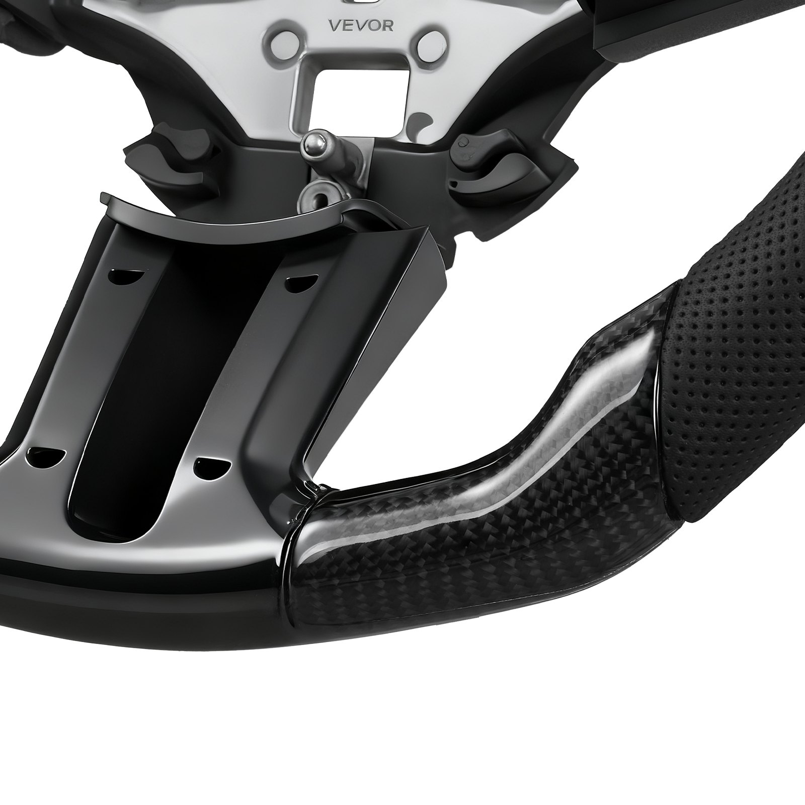 VEVOR Steering Wheel for 2010-2014 Ford Mustang, Carbon Fiber Steering Wheel D-Shaped Flat-Bottom, Leather Grip with Non-Slip Texture & Precise Stitching, Accessories Replacement for Mustang, Black