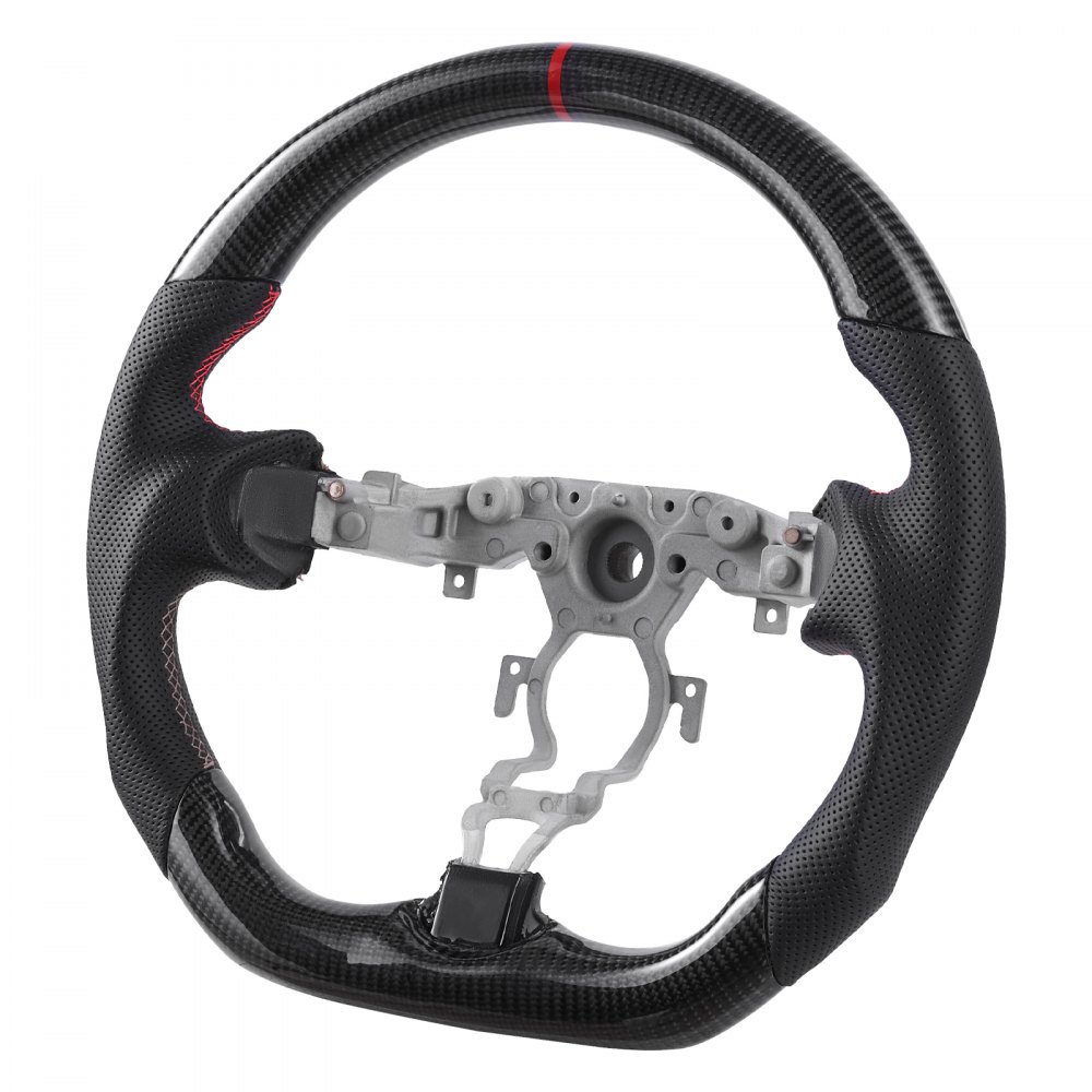 VEVOR Steering Wheel for 2008-2020 Nissan 370Z, Carbon Fiber Steering Wheel D-Shaped Flat-Bottom, Leather Grip with Non-Slip Texture & Precise Stitching, Accessories Replacement for Nissan 370Z, Black