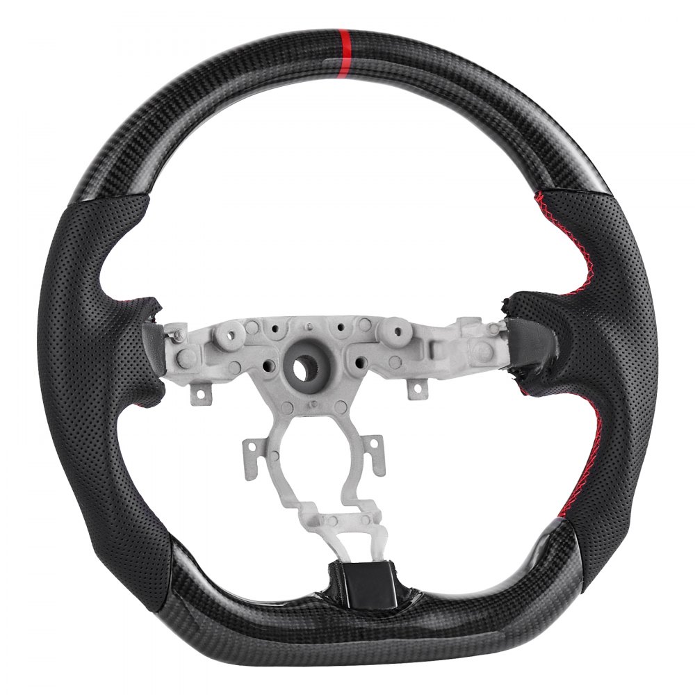 VEVOR Steering Wheel for 2008-2020 Nissan 370Z, Carbon Fiber Steering Wheel D-Shaped Flat-Bottom, Leather Grip with Non-Slip Texture & Precise Stitching, Accessories Replacement for Nissan 370Z, Black