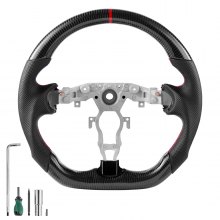 VEVOR Steering Wheel for 2008-2020 Nissan 370Z, Carbon Fiber Steering Wheel D-Shaped Flat-Bottom, Leather Grip with Non-Slip Texture & Precise Stitching, Accessories Replacement for Nissan 370Z, Black