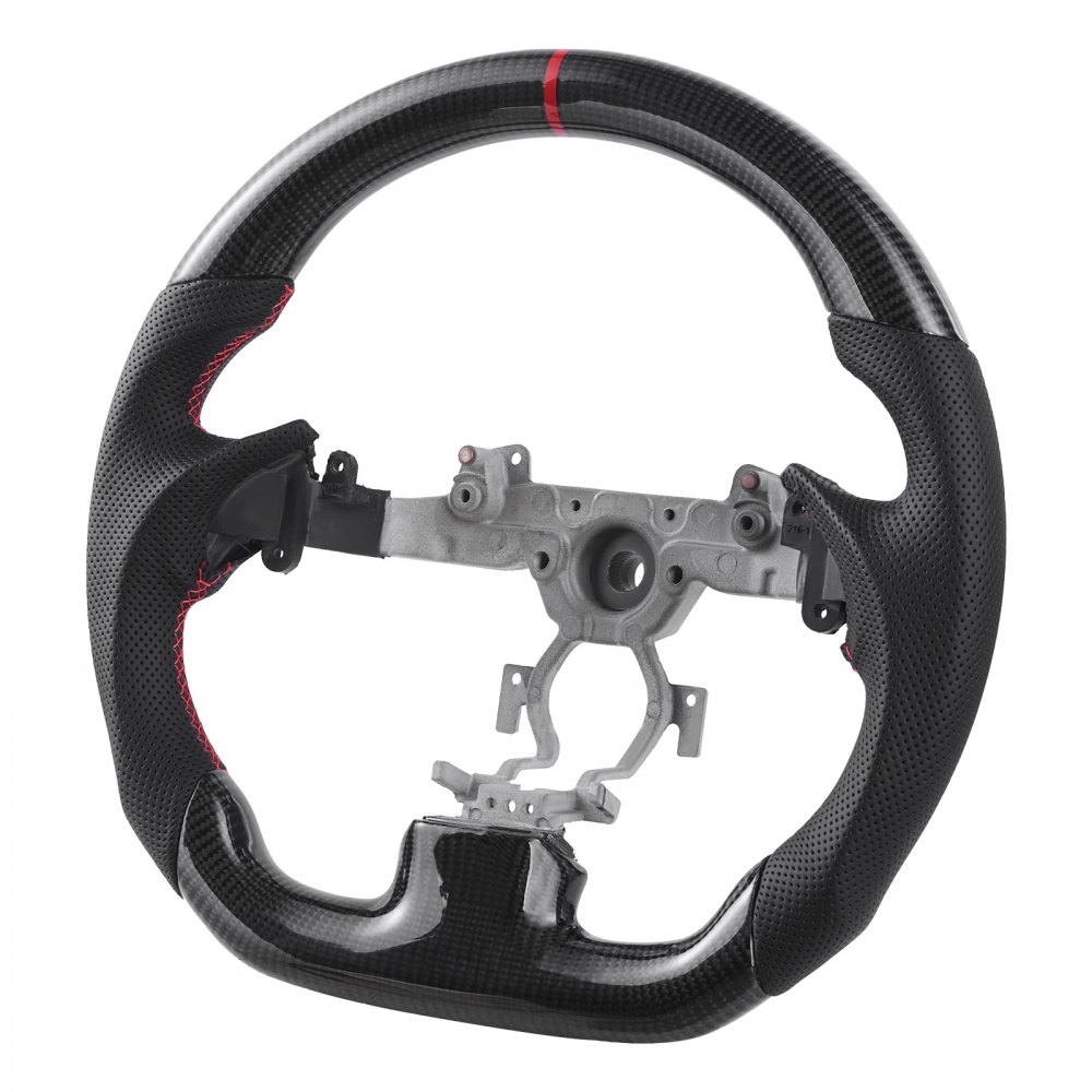 VEVOR Steering Wheel for 2007-2013 Infiniti G37, Carbon Fiber Steering Wheel D-Shaped Flat-Bottom, Leather Grip with Non-Slip Texture & Precise Stitching, Accessories Replacement for Infiniti, Black