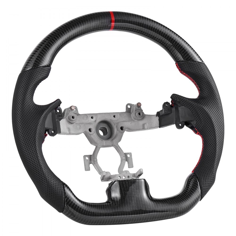 VEVOR Steering Wheel for 2007-2013 Infiniti G37, Carbon Fiber Steering Wheel D-Shaped Flat-Bottom, Leather Grip with Non-Slip Texture & Precise Stitching, Accessories Replacement for Infiniti, Black