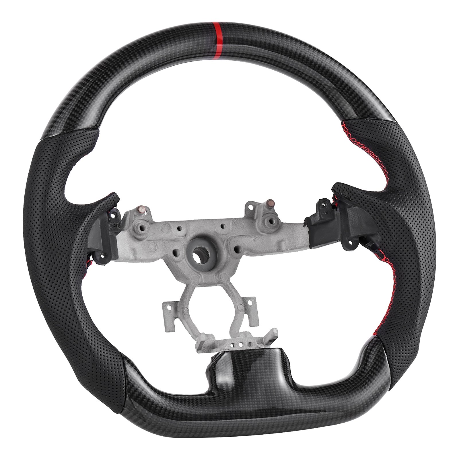 VEVOR Steering Wheel for 2007-2013 Infiniti G37, Carbon Fiber Steering Wheel D-Shaped Flat-Bottom, Leather Grip with Non-Slip Texture & Precise Stitching, Accessories Replacement for Infiniti, Black
