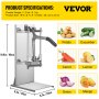 VEVOR Commercial French Fry Cutter with 4 Replacement Blades, 1/4 and 3/8 Blade Easy Dicer Chopper, 6-wedge Slicer and 6-wedge Apple Corer, Lemon Potato Cutter for French Fries with Extended Handle