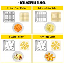 VEVOR Commercial French Fry Cutter with 4 Replacement Blades, 1/4 and 3/8 Blade Easy Dicer Chopper, 6-wedge Slicer and 6-wedge Apple Corer, Lemon Potato Cutter for French Fries with Extended Handle
