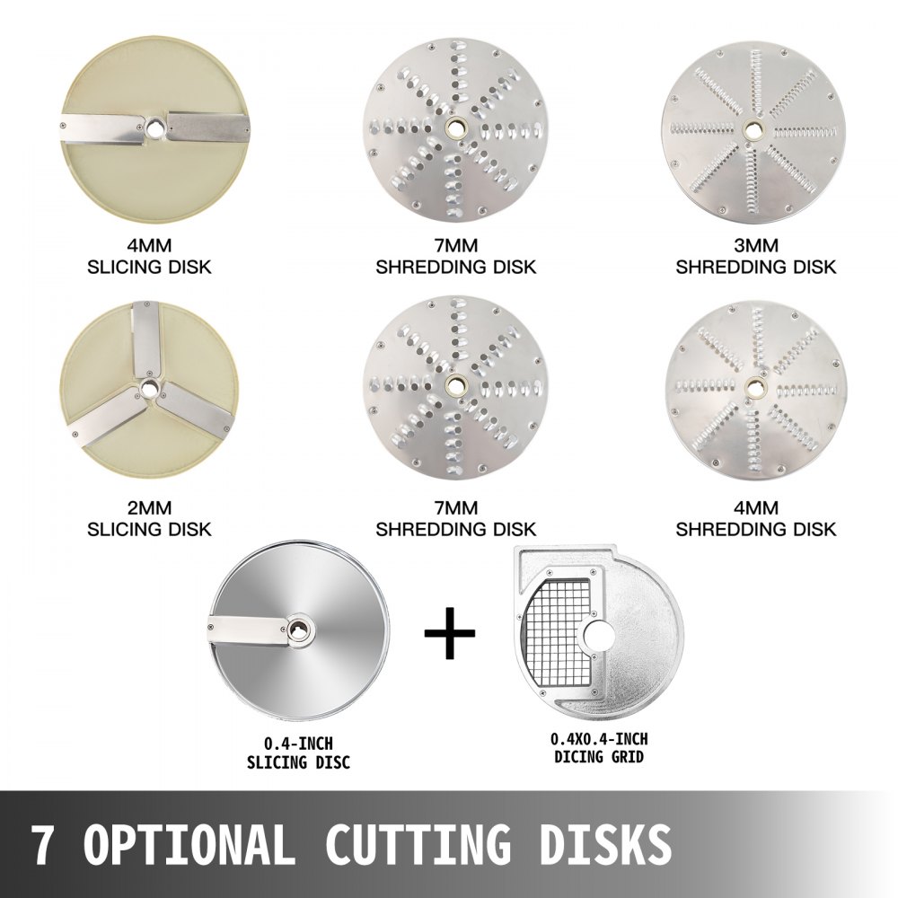 Vevor Commercial Food Processor Vegetable Cheese Cutter W/ 7 Disks, Ce Approved