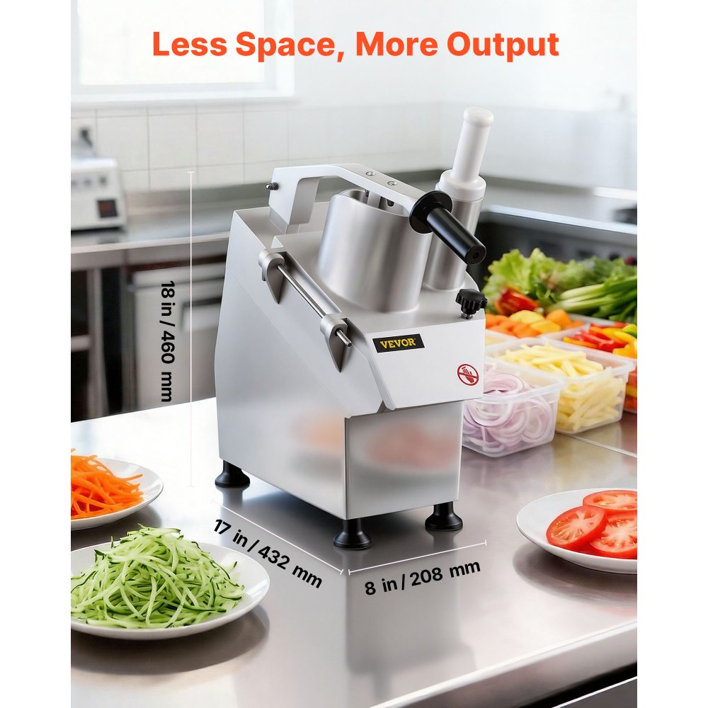 VEVOR 110V Commercial Food Processor 2 Feeding Holes, 550W Electric Vegetable Slicer 1600 RPM, Stainless Steel Vegetable Processor Detachable 6-blades, 3mm/4mm/7mm Shred, 2mm/4mm Slice