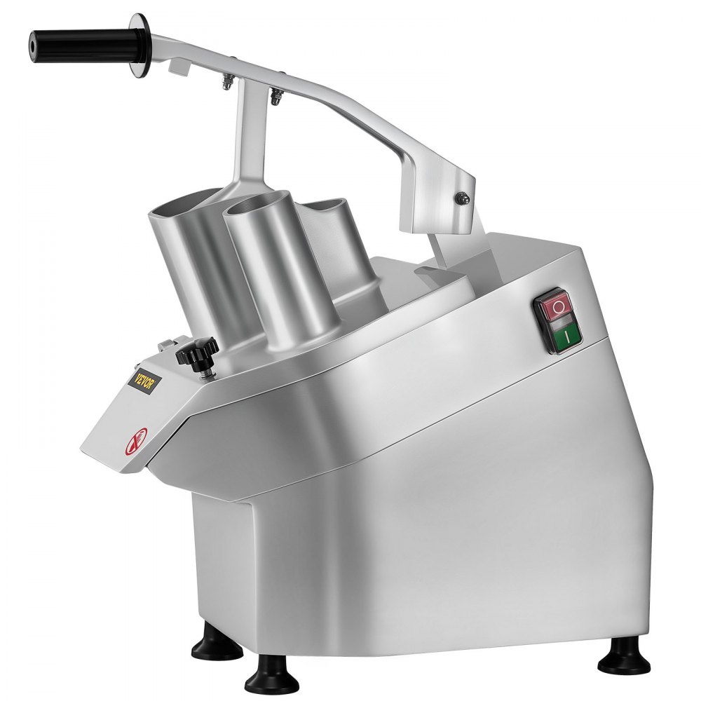 VEVOR 110V Commercial Food Processor 2 Feeding Holes, 550W Electric Vegetable Slicer 1600 RPM, Stainless Steel Vegetable Processor Detachable 6-blades, 3mm/4mm/7mm Shred, 2mm/4mm Slice