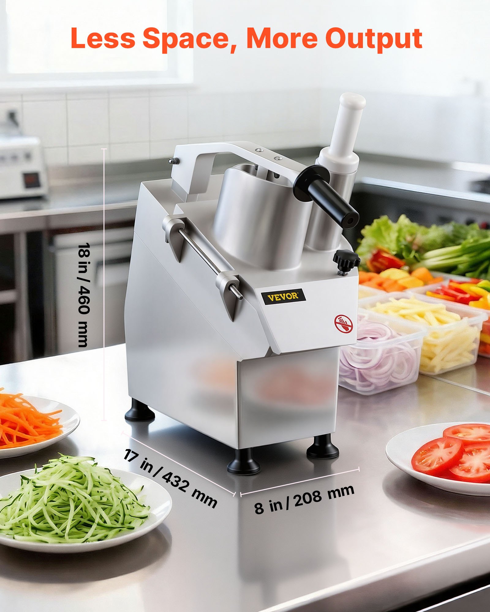 VEVOR 110V Commercial Food Processor 2 Feeding Holes, 550W Electric Vegetable Slicer 1600 RPM, Stainless Steel Vegetable Processor Detachable 6-blades, 3mm/4mm/7mm Shred, 2mm/4mm Slice