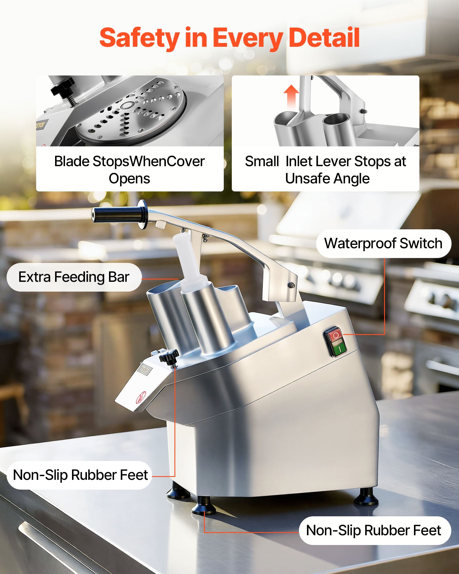 VEVOR 110V Commercial Food Processor 2 Feeding Holes, 550W Electric Vegetable Slicer 1600 RPM, Stainless Steel Vegetable Processor Detachable 6-blades, 3mm/4mm/7mm Shred, 2mm/4mm Slice