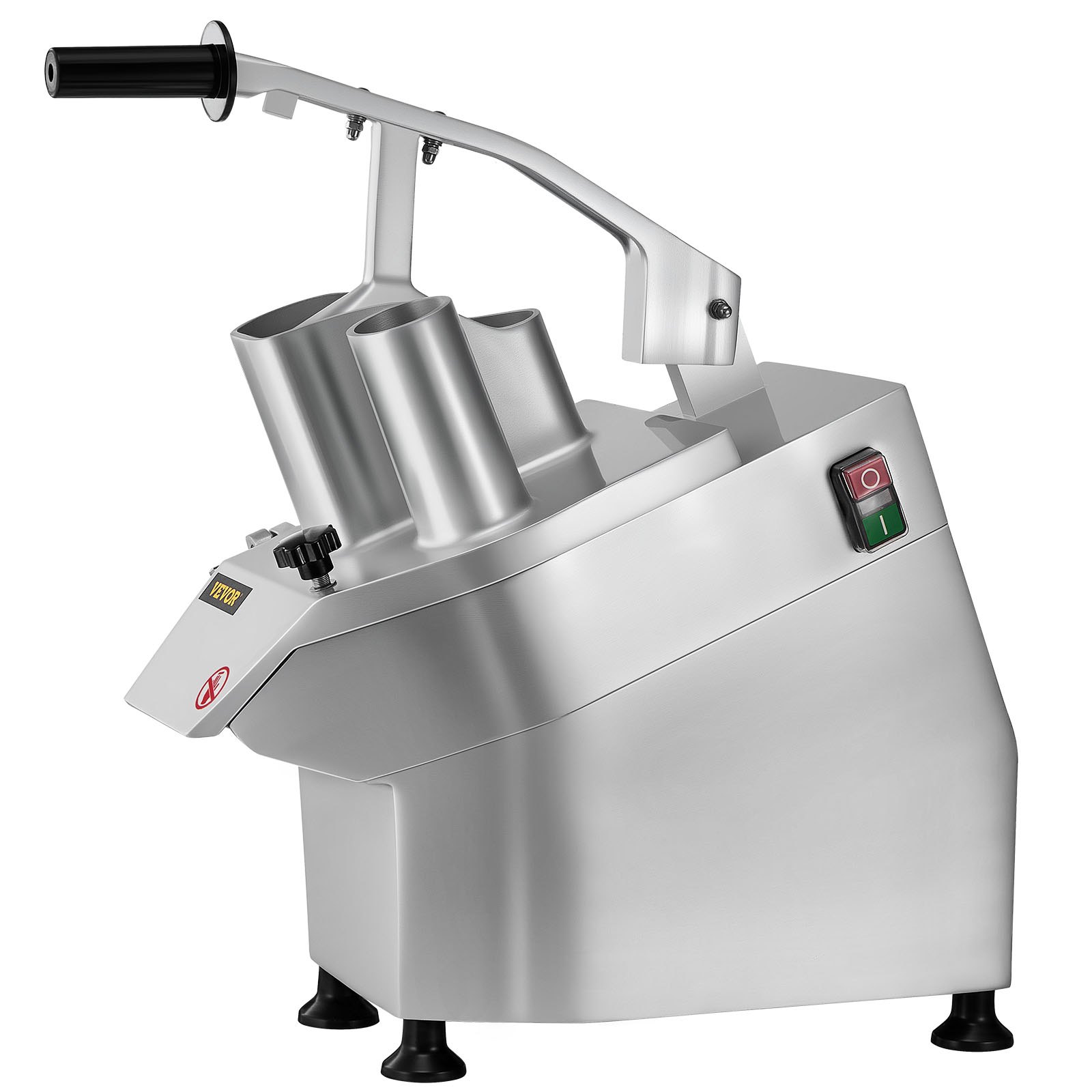VEVOR 110V Commercial Food Processor 2 Feeding Holes, 550W Electric Vegetable Slicer 1600 RPM, Stainless Steel Vegetable Processor Detachable 6-blades, 3mm/4mm/7mm Shred, 2mm/4mm Slice