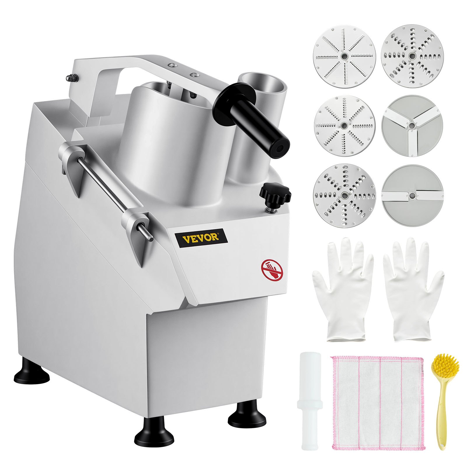 VEVOR 110V Commercial Food Processor 2 Feeding Holes, 550W Electric Vegetable Slicer 1600 RPM, Stainless Steel Vegetable Processor Detachable 6-blades, 3mm/4mm/7mm Shred, 2mm/4mm Slice