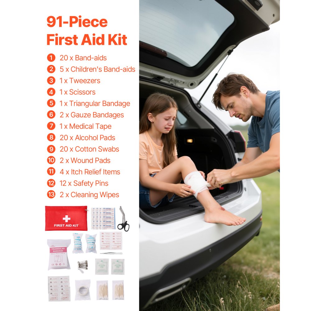 VEVOR Car Emergency Kit, 2-in-1 First Aid Kit with Jumper Cables, Essential Roadside Emergency Car Kits for Vehicle, Travel and Home, 32-Piece Auto Road Side Assistance Tools with Medical Aid Kits