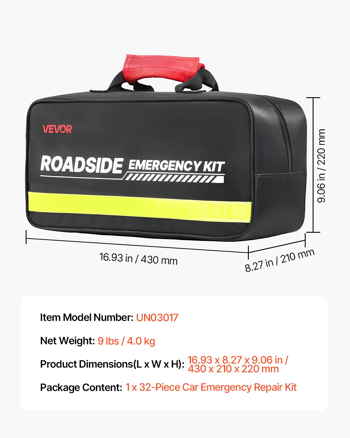 VEVOR Car Emergency Kit, 2-in-1 First Aid Kit with Jumper Cables, Essential Roadside Emergency Car Kits for Vehicle, Travel and Home, 32-Piece Auto Road Side Assistance Tools with Medical Aid Kits