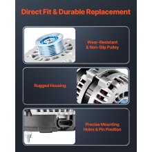 VEVOR Car Alternator 10464443, Fit for Chevrolet Silverado 1500 HD V8 6.0L 2001-2005, Saab 9-7x 2005-2006, Isuzu Ascender 2003-2006, GMC Yukon 2000-2002, Automotive Replacement Alternator 10464453