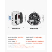 VEVOR Car Alternator 10464443, Fit for Chevrolet Silverado 1500 HD V8 6.0L 2001-2005, Saab 9-7x 2005-2006, Isuzu Ascender 2003-2006, GMC Yukon 2000-2002, Automotive Replacement Alternator 10464453