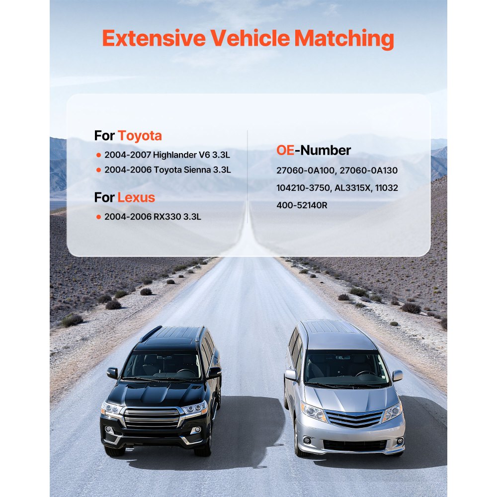 VEVOR Car Alternator 11032, Fit for Toyota Highlander V6 3.3L 2004-2007, Sienna 2004-2006, Lexus RX330 3.3L 2004-2006, Automotive Replacement Alternator 27060-0A100, 27060-0A130, AL3315X, 400-52140R