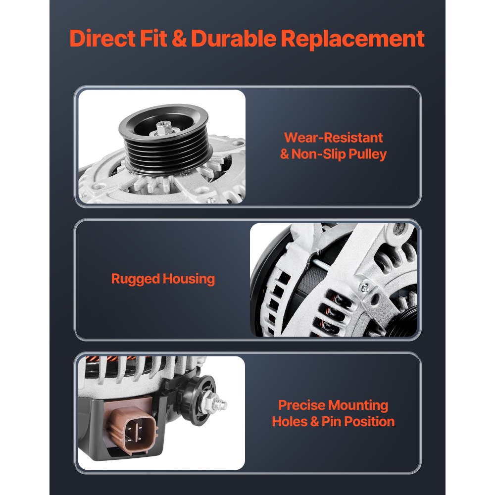 VEVOR Car Alternator 11032, Fit for Toyota Highlander V6 3.3L 2004-2007, Sienna 2004-2006, Lexus RX330 3.3L 2004-2006, Automotive Replacement Alternator 27060-0A100, 27060-0A130, AL3315X, 400-52140R