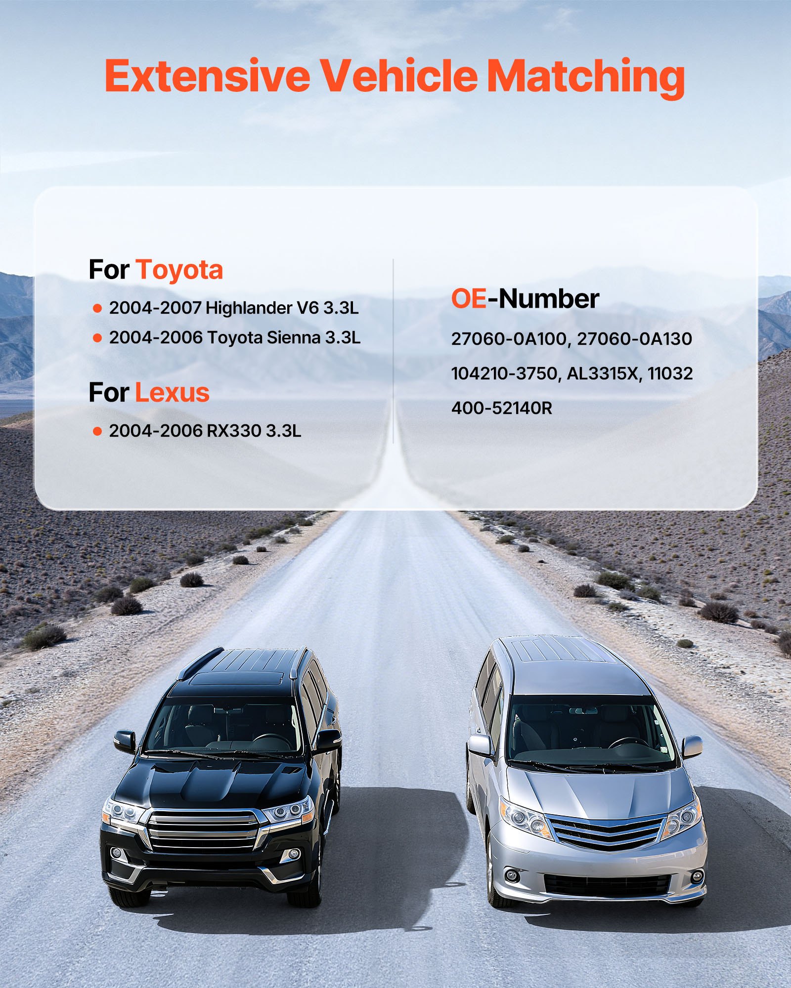 VEVOR Car Alternator 11032, Fit for Toyota Highlander V6 3.3L 2004-2007, Sienna 2004-2006, Lexus RX330 3.3L 2004-2006, Automotive Replacement Alternator 27060-0A100, 27060-0A130, AL3315X, 400-52140R