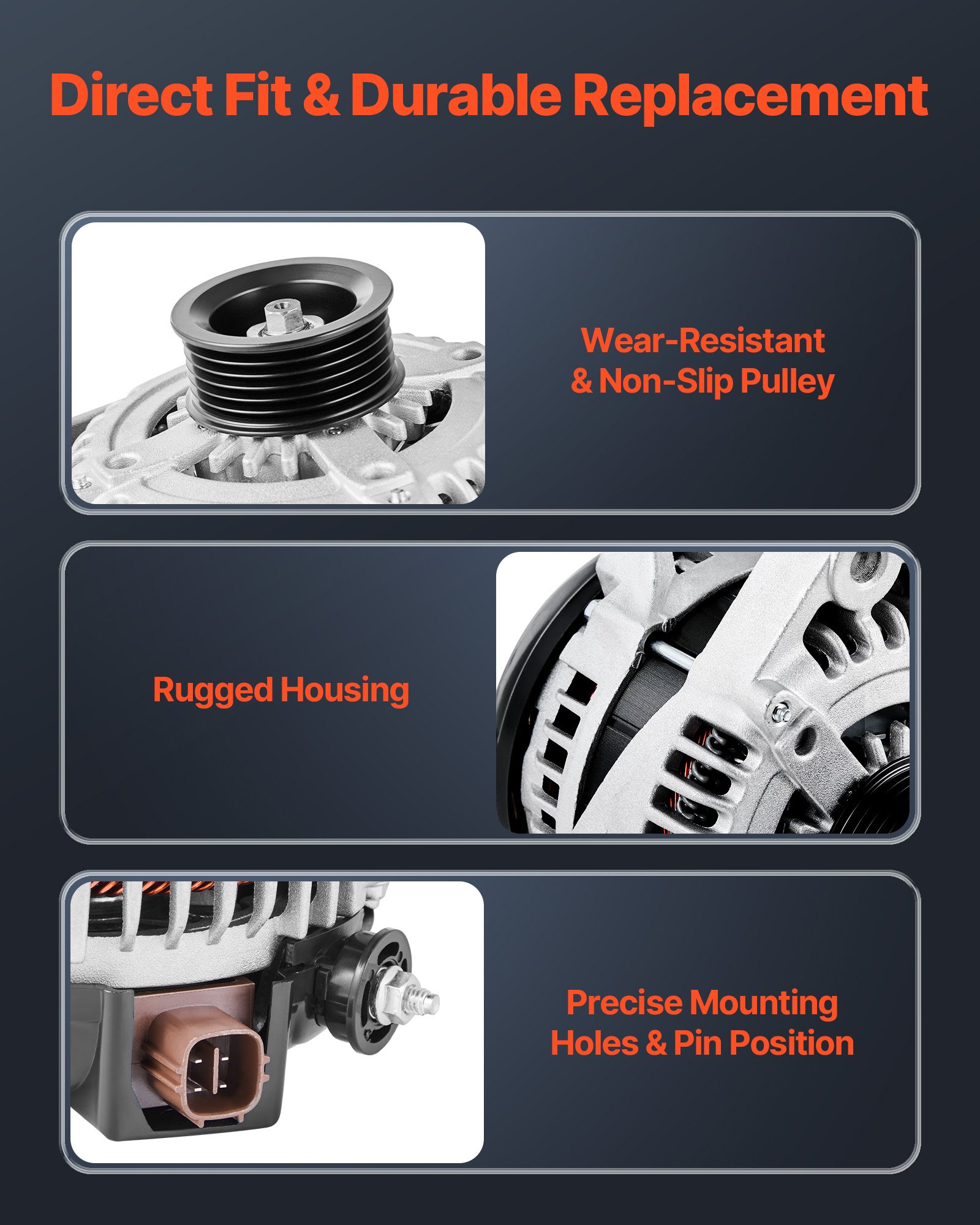 VEVOR Car Alternator 11032, Fit for Toyota Highlander V6 3.3L 2004-2007, Sienna 2004-2006, Lexus RX330 3.3L 2004-2006, Automotive Replacement Alternator 27060-0A100, 27060-0A130, AL3315X, 400-52140R