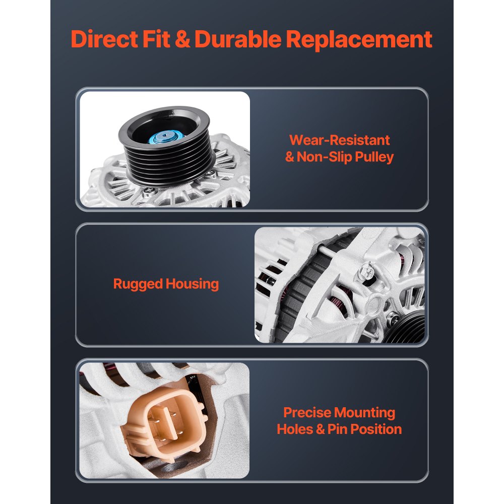 VEVOR Car Alternator 11176, Fit for Honda Civic 1.8L L4 2006-2008 2011, Civic 1.8L L4 (MFI) 2009-2010, Automotive Replacement Alternator 31100RNAA01, 31100RNAA012M2, 31100RNAA01RM, AHGA67, A002TC1391