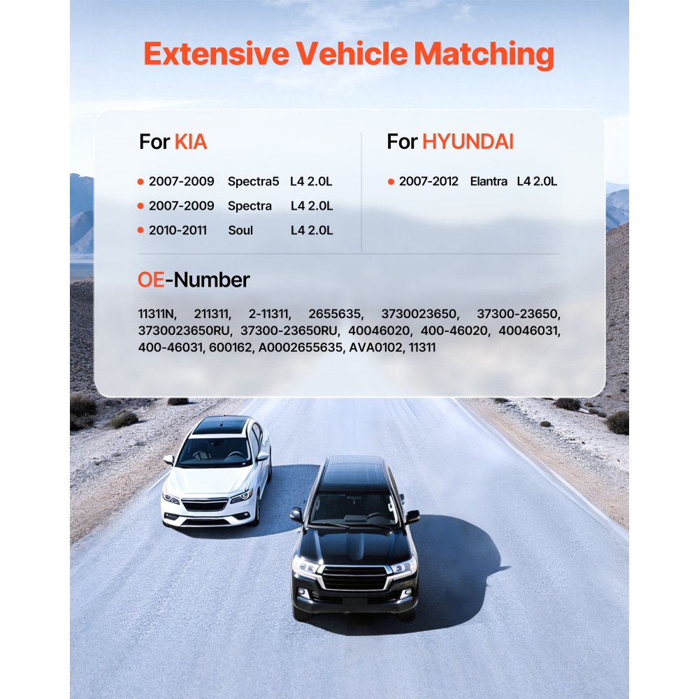 VEVOR Car Alternator 11311N, Fit for KIA Spectra5 L4 2.0L 2007-2009, Soul 2010-2011, for HYUNDAI Elantra L4 2.0L 2007-2012, Automotive Replacement Alternator 211311, 2655635, 3730023650, 40046020