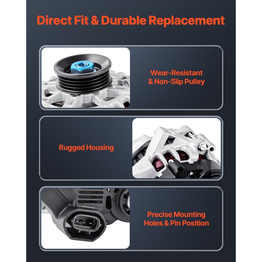 VEVOR Car Alternator 11311N, Fit for KIA Spectra5 L4 2.0L 2007-2009, Soul 2010-2011, for HYUNDAI Elantra L4 2.0L 2007-2012, Automotive Replacement Alternator 211311, 2655635, 3730023650, 40046020