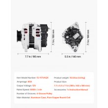 VEVOR Alternator Car Alternator for KIA Spectra5 L4 07-09 HYUNDAI Elantra 07-12