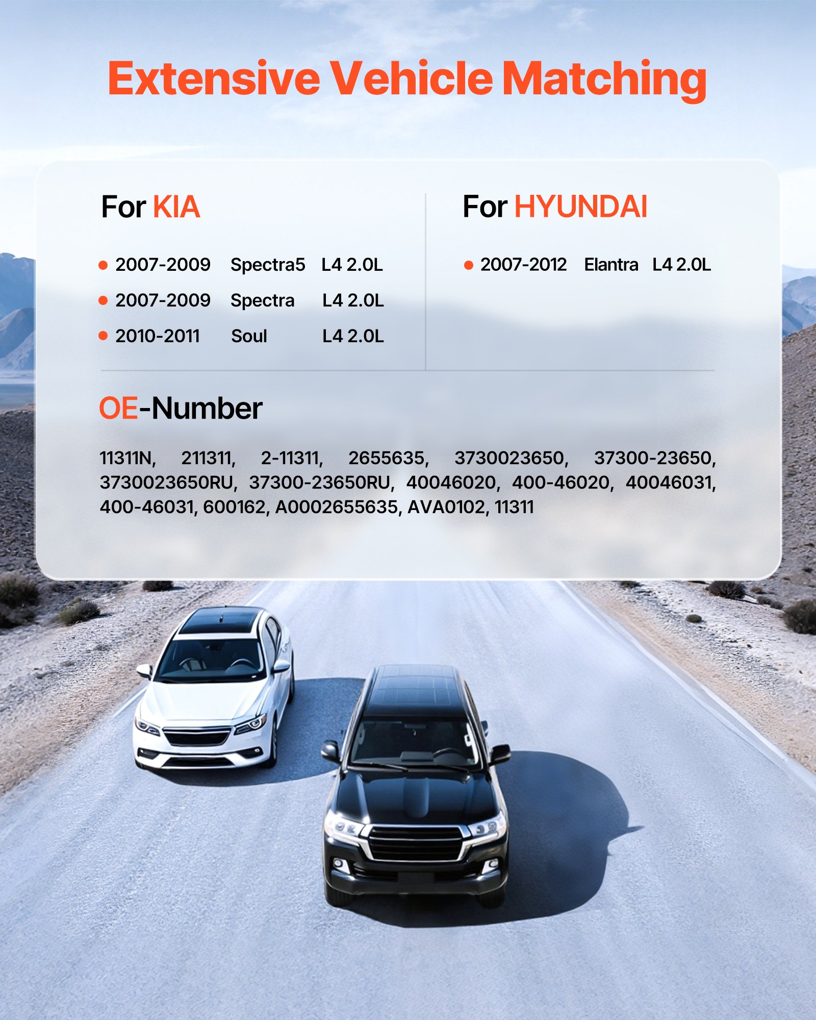 VEVOR Car Alternator 11311N, Fit for KIA Spectra5 L4 2.0L 2007-2009, Soul 2010-2011, for HYUNDAI Elantra L4 2.0L 2007-2012, Automotive Replacement Alternator 211311, 2655635, 3730023650, 40046020