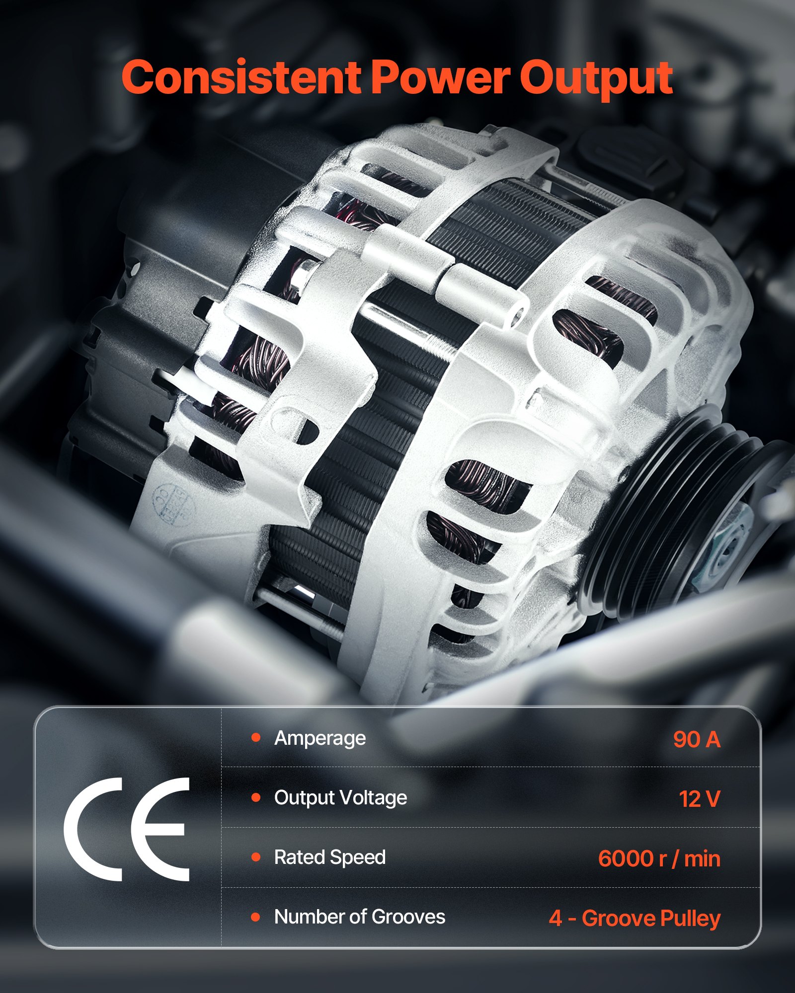 VEVOR Car Alternator 11311N, Fit for KIA Spectra5 L4 2.0L 2007-2009, Soul 2010-2011, for HYUNDAI Elantra L4 2.0L 2007-2012, Automotive Replacement Alternator 211311, 2655635, 3730023650, 40046020