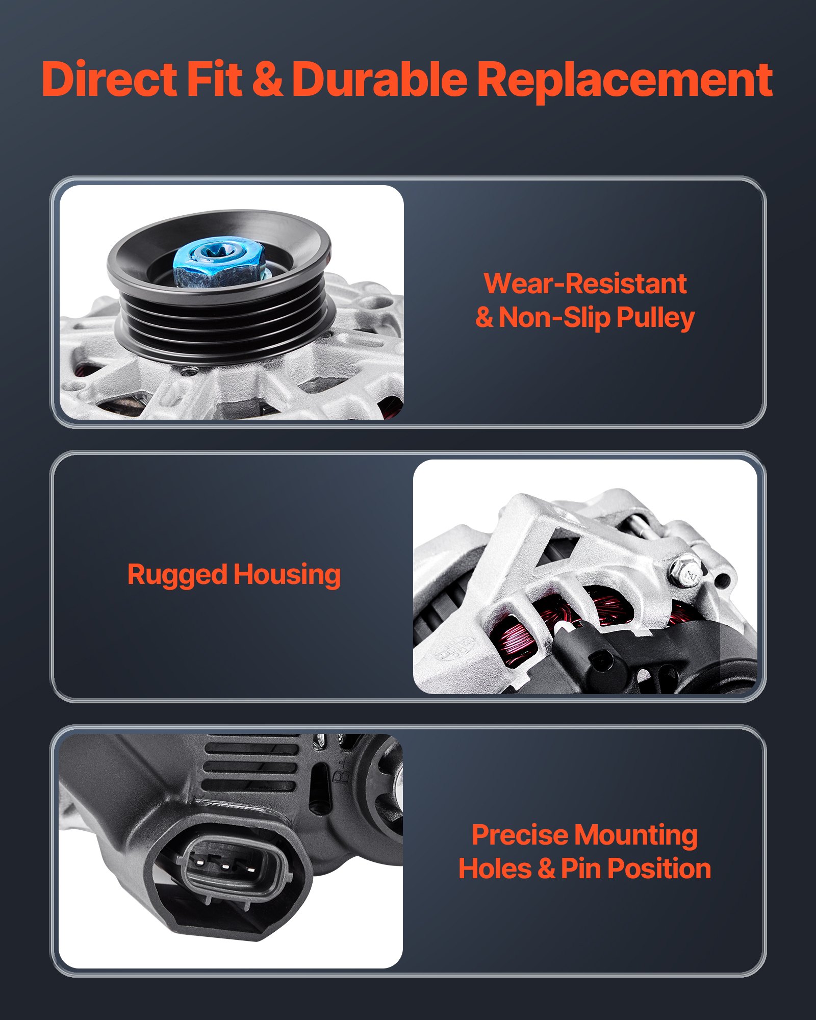 VEVOR Car Alternator 11311N, Fit for KIA Spectra5 L4 2.0L 2007-2009, Soul 2010-2011, for HYUNDAI Elantra L4 2.0L 2007-2012, Automotive Replacement Alternator 211311, 2655635, 3730023650, 40046020