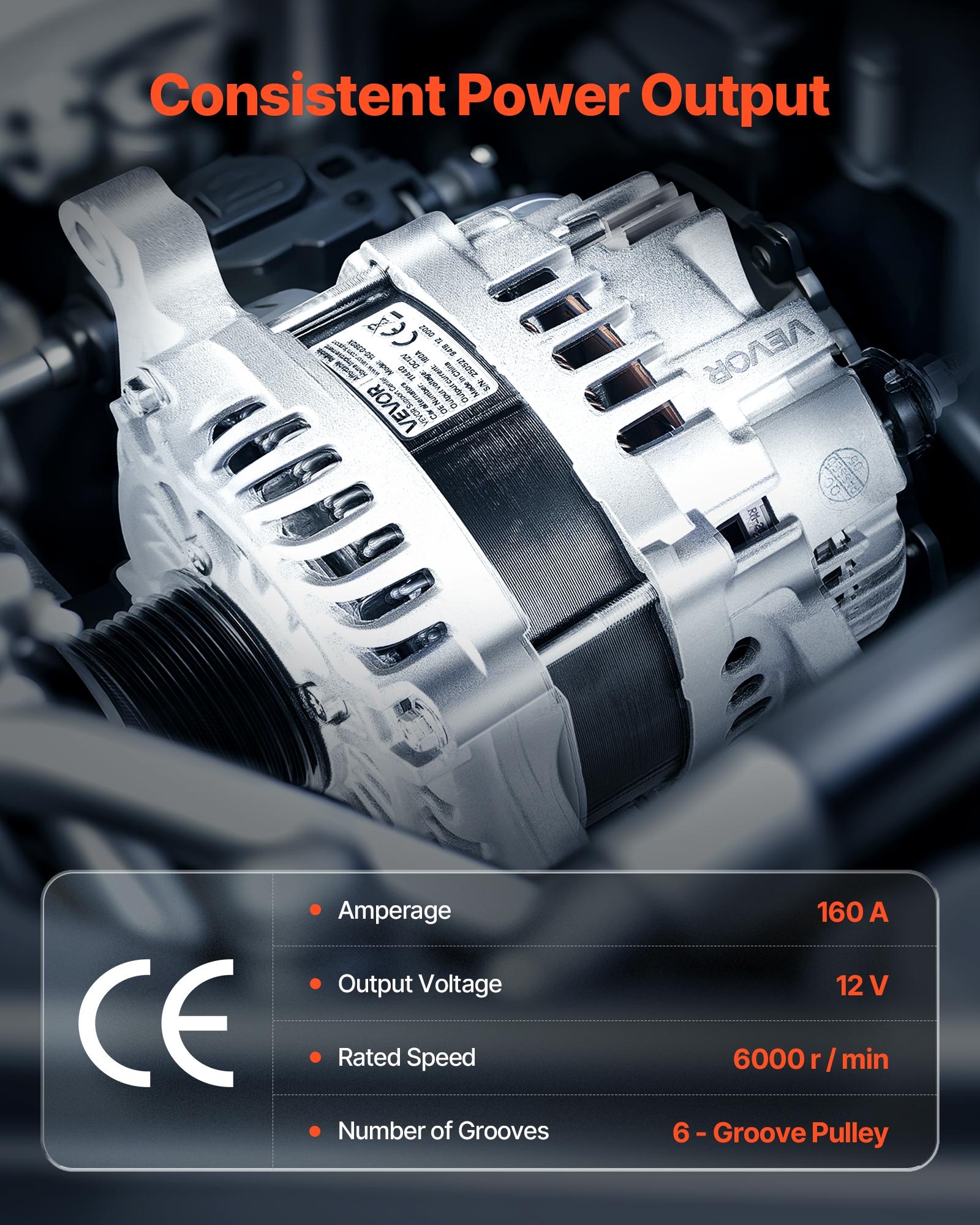 VEVOR Car Alternator 11440, Fit for Dodge Journey SE Value 2.4L 2020, SXT 2.4L 2012-2018, Crossroad 2016-2020, L4 2009-2020, Automotive Replacement Alternator 12987, 2035080, 4801490AA, 2138864, 90004