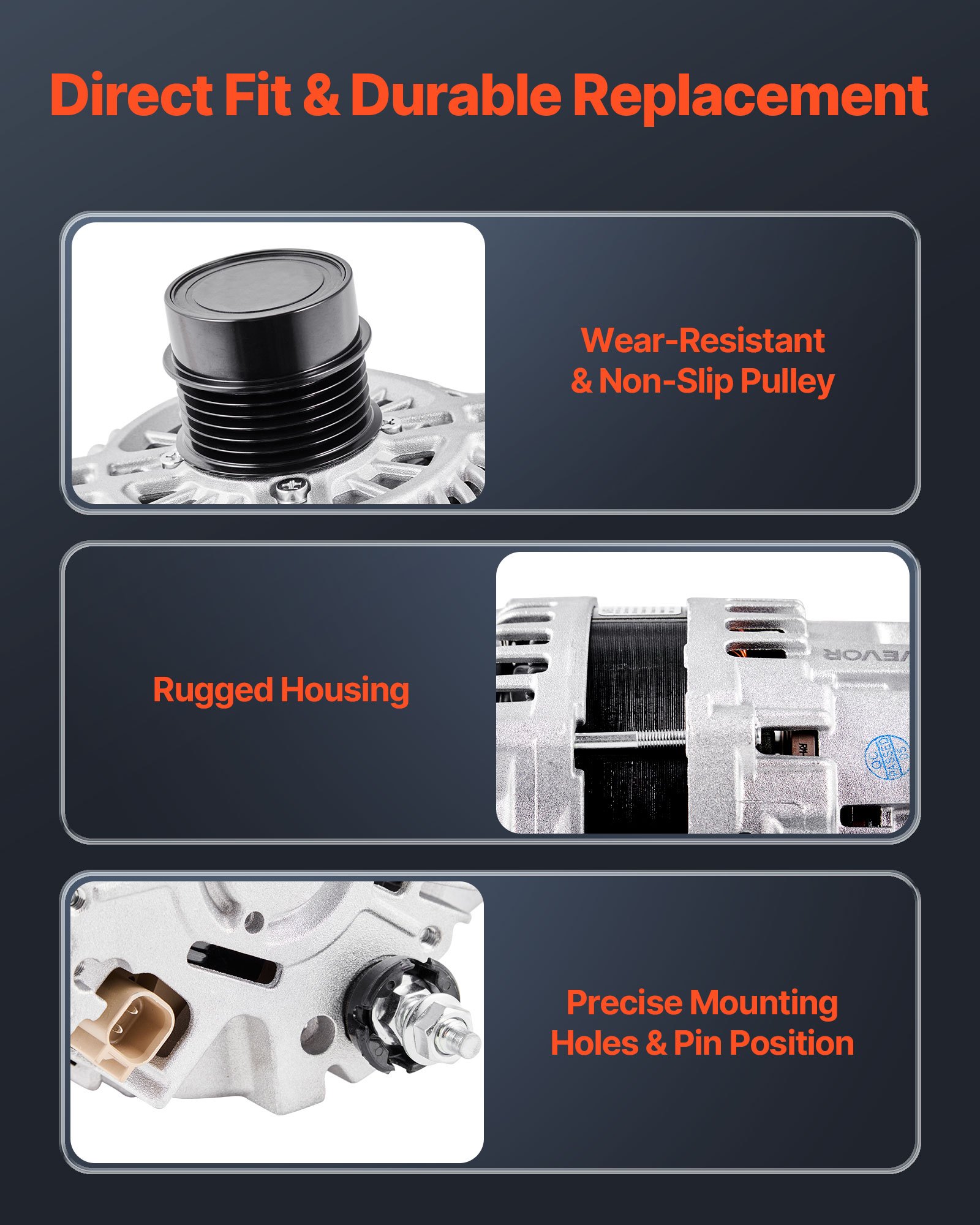 VEVOR Car Alternator 11440, Fit for Dodge Journey SE Value 2.4L 2020, SXT 2.4L 2012-2018, Crossroad 2016-2020, L4 2009-2020, Automotive Replacement Alternator 12987, 2035080, 4801490AA, 2138864, 90004