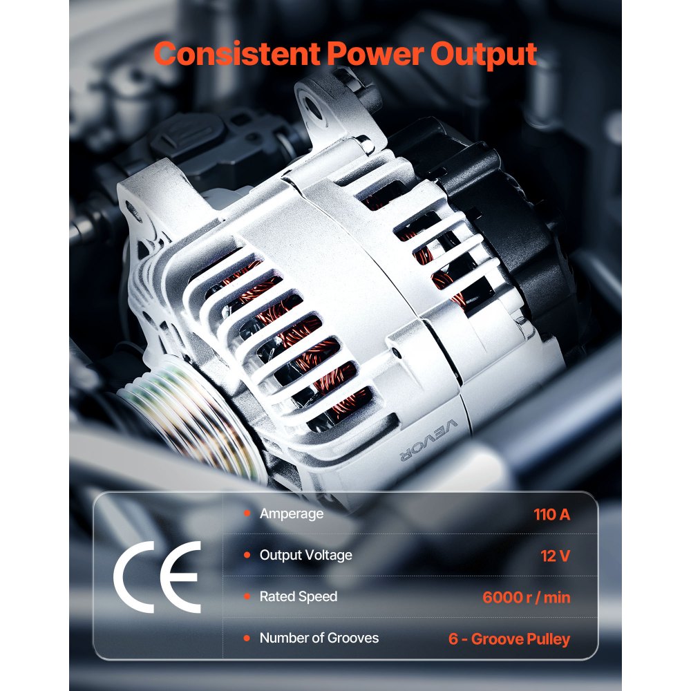 VEVOR Car Alternator 11491, Compatible with Hyundai Sonata 2.4L 2010-2013, Kia Optima 2.4L 2011-2013, Automotive Replacement Alternator with Aluminum Housing and Pure Copper Round Coil, 37300-2G150