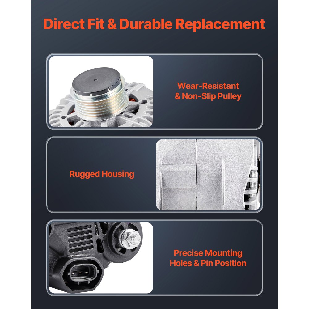 VEVOR Car Alternator 11491, Compatible with Hyundai Sonata 2.4L 2010-2013, Kia Optima 2.4L 2011-2013, Automotive Replacement Alternator with Aluminum Housing and Pure Copper Round Coil, 37300-2G150