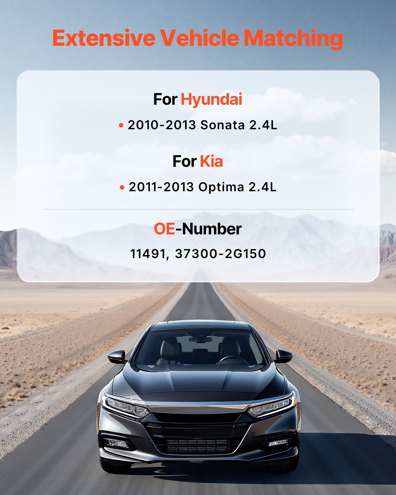 VEVOR Car Alternator 11491, Compatible with Hyundai Sonata 2.4L 2010-2013, Kia Optima 2.4L 2011-2013, Automotive Replacement Alternator with Aluminum Housing and Pure Copper Round Coil, 37300-2G150