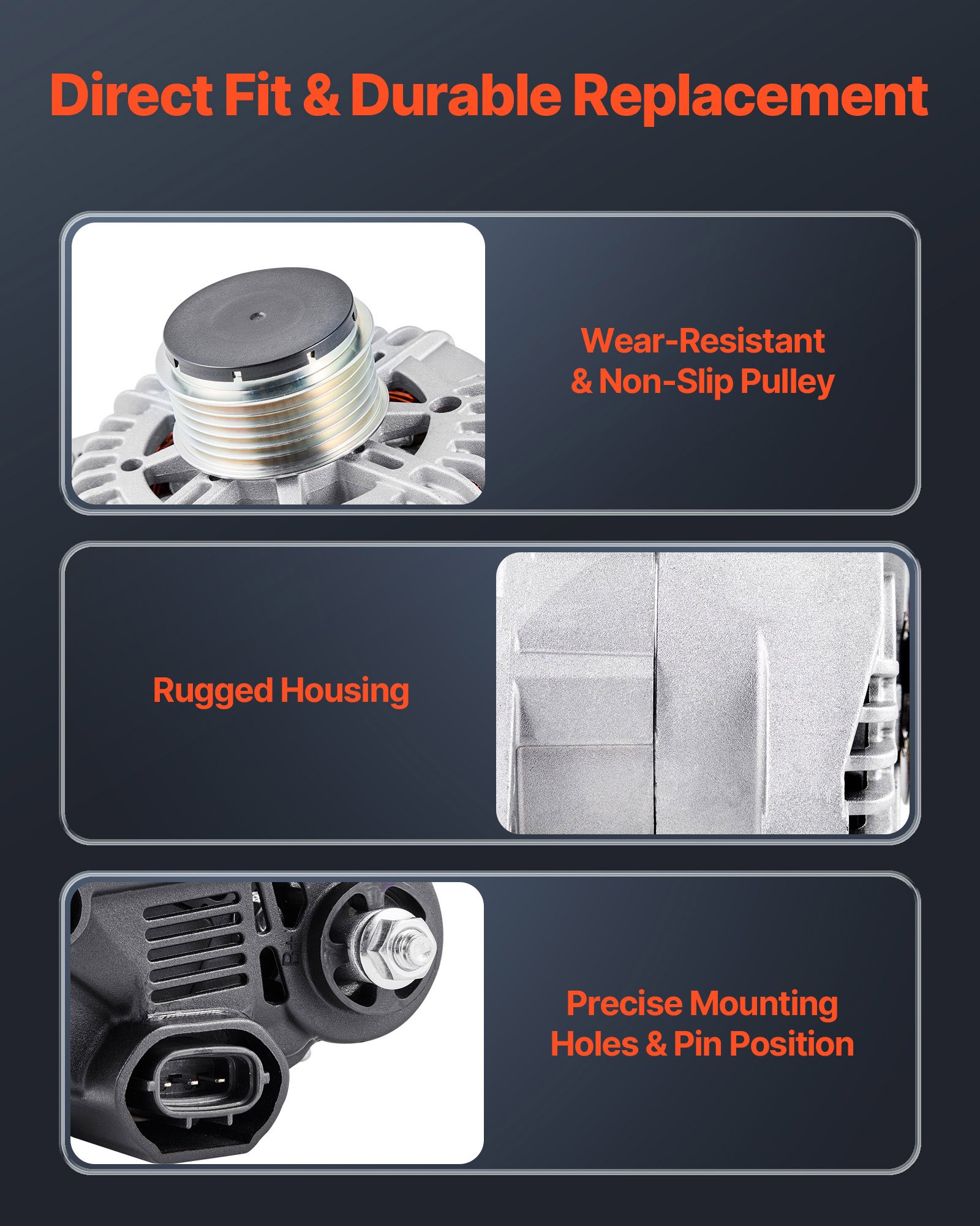 VEVOR Car Alternator 11491, Compatible with Hyundai Sonata 2.4L 2010-2013, Kia Optima 2.4L 2011-2013, Automotive Replacement Alternator with Aluminum Housing and Pure Copper Round Coil, 37300-2G150