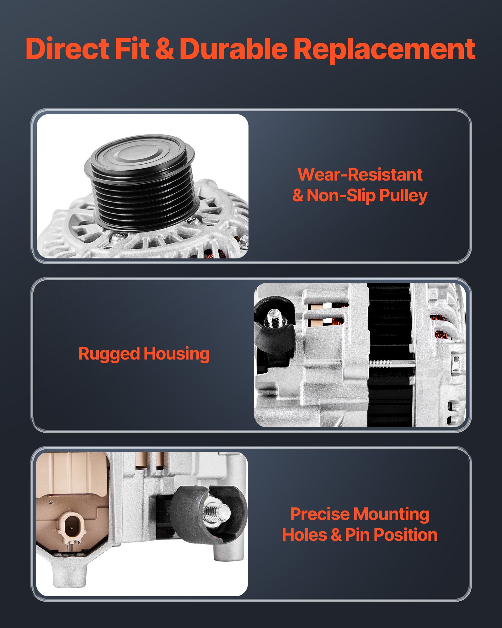 VEVOR Car Alternator 11999, Compatible with Honda Accord L4 2.4L 2013-2017, Automotive Replacement Alternator with Aluminum Housing and Pure Copper Round Coil, 31100-5A2-A02, AHGA88, 14489, A5TL0581ZC