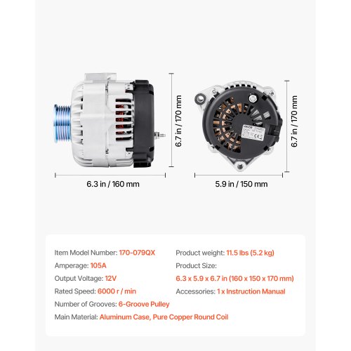 Alternateur VEVOR 105A Pour Cadillac Escalade, Chevy Suburban, GMC Yukon (2000-2004) - Remplacement Haute Puissance