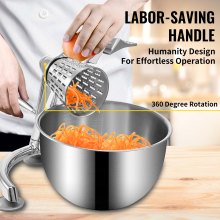 VEVOR Rotary Cheese Grater, Zinc Alloy Rotary Vegetable Mandoline, Manual Cheese Mandoline w/ 5 Stainless Steel Cutting Cones, Manual Vegetable Grater w/ 2.5L Bowl, Rotary Shredder w/Suction Base