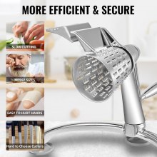 VEVOR Rotary Cheese Grater, Zinc Alloy Rotary Vegetable Mandoline, Manual Cheese Mandoline w/ 5 Stainless Steel Cutting Cones, Manual Vegetable Grater w/ 2.5L Bowl, Rotary Shredder w/Suction Base