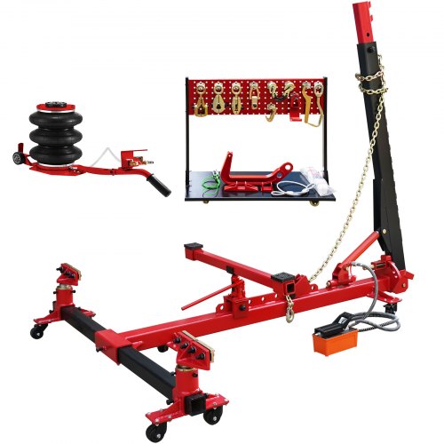 VEVOR Car Frame Puller Set, 6 Ton PSI Air Pump Frame Puller, 10000 PSI Foot-Operated Hydraulic Pump, 3 Ton Air Bag Jack, Auto Body Frame Straightener, with Double-Head Clamps And Casters