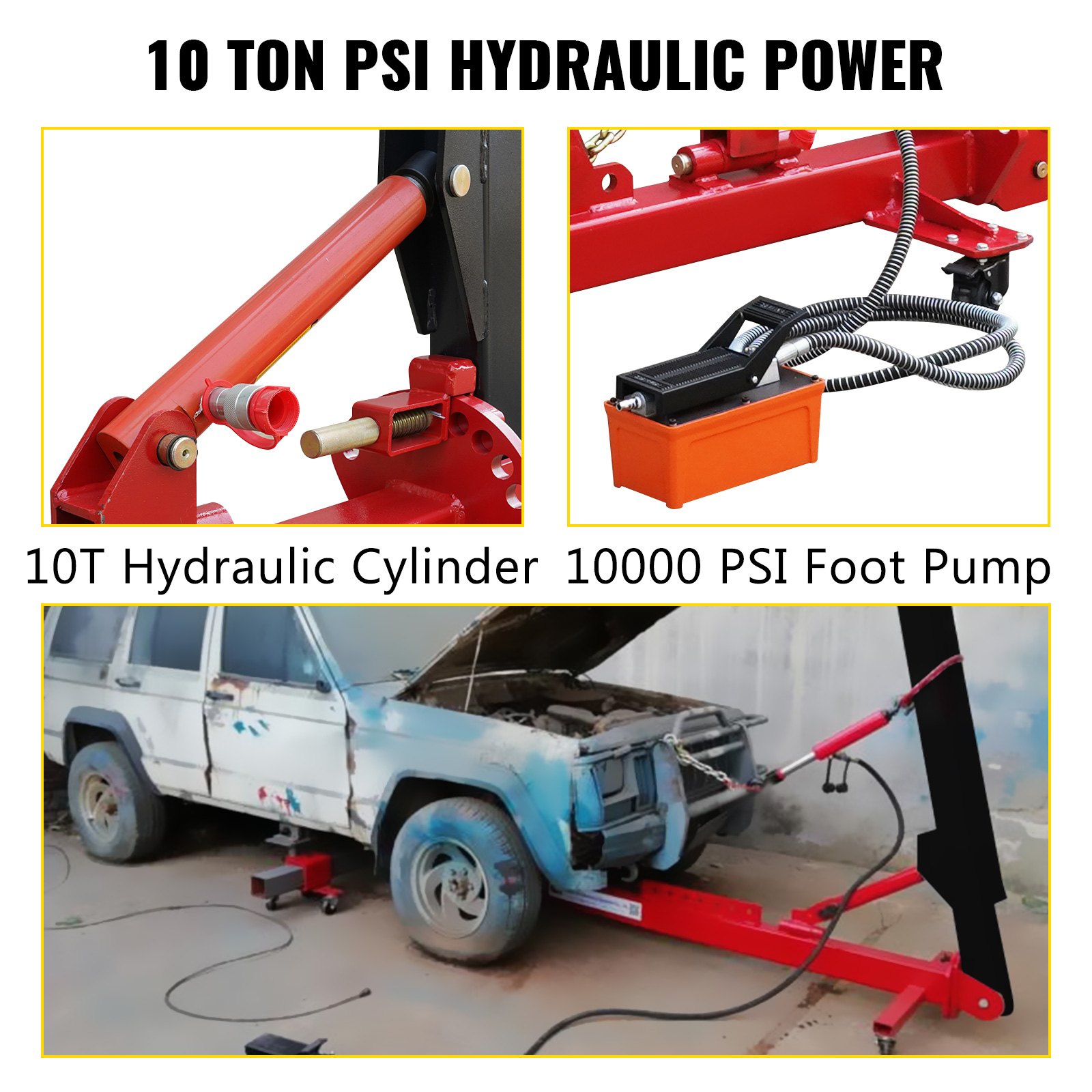 VEVOR Car Frame Puller Set, 6 Ton PSI Air Pump Frame Puller, 10000 PSI Foot-Operated Hydraulic Pump, 3 Ton Air Bag Jack, Auto Body Frame Straightener, with Double-Head Clamps And Casters